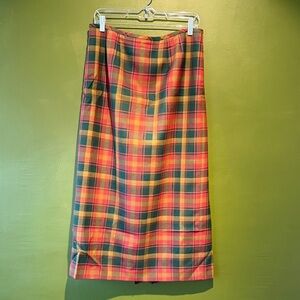 Vintage Lands’ End Plaid Wool Women's Skirt in Red and Green